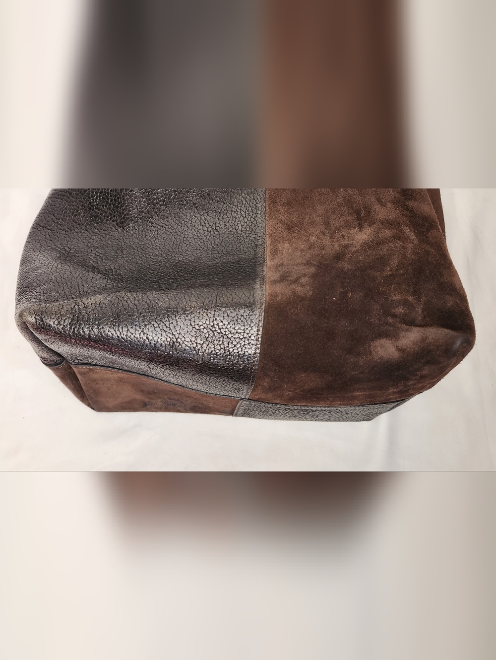 B May Leather Suede Tote Bag Shoulder Bag Two Tone Textured Designer Brown Purse - Picture 13 of 16